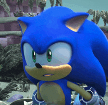 a close up of sonic the hedgehog 's face with green eyes