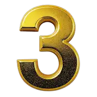 a gold number 3 with a black border on a white background
