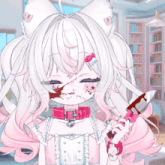 a girl with a bloody face is holding a knife