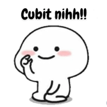 a cartoon character with a smile on his face and the words cubit nihh ! written on it .