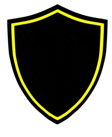 a black shield with a yellow stripe on the border on a white background .