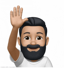 a man with a beard is waving his hand