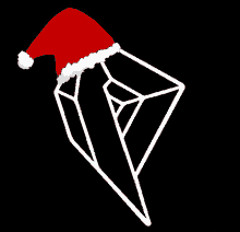 a white triangle with a red santa hat on top