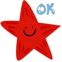 a red star with a smiley face and the word ok written below it