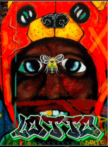 a painting of a person with a bee on their face and the word jesse