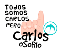 a sign that says todos somos carlos pero carlos osorio with a hand pointing up