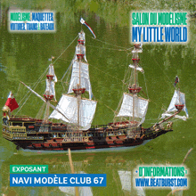 an advertisement for salon du modelisme my little world with a model ship