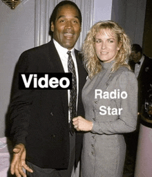 a man and a woman are standing next to each other with the words video and radio star behind them