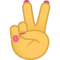 a woman 's hand with pink nails giving a peace sign