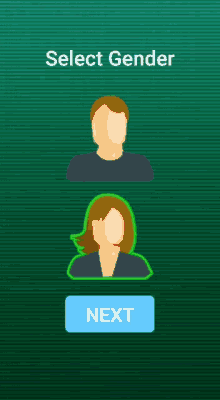 a screen that says select gender and next
