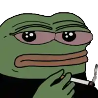 a cartoon frog is smoking a cigarette with a knife in his mouth