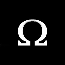 white omega symbol on a black background