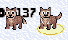 a pixel art drawing of a dog with the number 1337 in the background