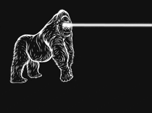 a black and white drawing of a gorilla with a light coming out of its eye