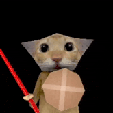 a cat is holding a sword and a shield .