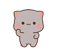 a cartoon cat is standing in front of a white background and waving .