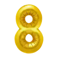 a golden balloon in the shape of the number eight