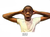 a man covering his ears with his hands and the word siu written below him