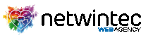 a logo for netwintec web agency with a rainbow heart