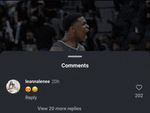 a screenshot of a basketball game with a reply from leannalenee