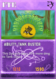 a card with a peacock on it that says ' ability tank buster ' on it