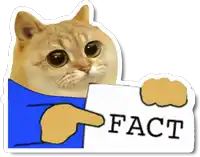 a cat is holding a piece of paper with the word fact on it