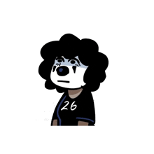 a black and white cartoon character wearing a shirt with the number 26 on it