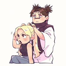 a drawing of a man tying a girl 's hair