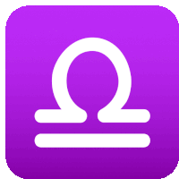 a purple icon with a white libra symbol