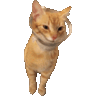 a pixelated image of an orange cat wearing a collar and headphones .