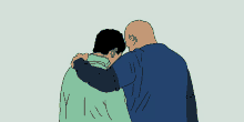 a drawing of a man hugging another man with the letter y on his shirt