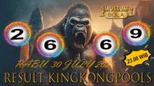 a poster for a king kong pools game
