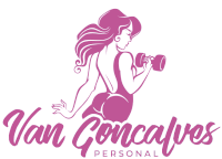 a pink logo for van goncalves personal shows a woman lifting a dumbbell