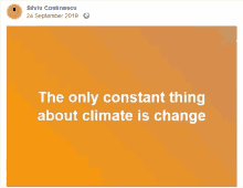 the only constant thing about climate is change written on a yellow background