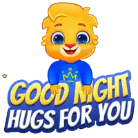 a cartoon character with a blue shirt that says good night hugs for you