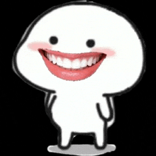 a white cartoon character with a big smile on his face and big teeth .