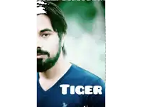 a man with a beard wearing a blue shirt with the word tiger on the bottom