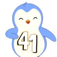 a blue penguin with the number 41 on it