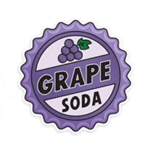 a grape soda sticker with a bottle cap and grapes on it .