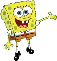 a cartoon character named spongebob is smiling and waving