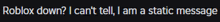 a black background with white text that says roblox down i cant tell i am a static message