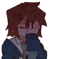 a drawing of a person with their hand on their face