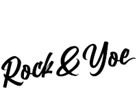 a black and white logo for rock & yoe