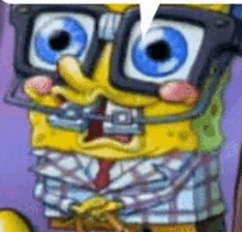 spongebob is wearing glasses and a plaid shirt and tie .