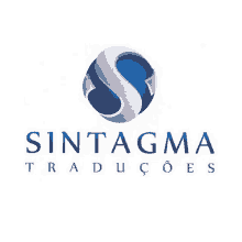 a logo for sintagma traducoes with a blue and white globe