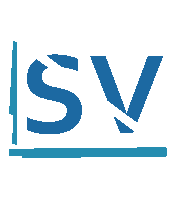 a blue and white logo with the letter s and v