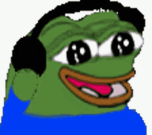 a pixel art drawing of a green frog wearing headphones .