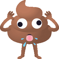 a cartoon drawing of a poop with a sad face