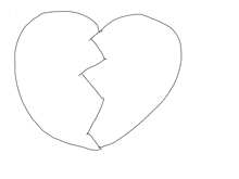 a black and white drawing of a broken heart with arrows pointing in opposite directions