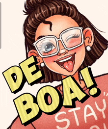 a cartoon of a girl with glasses and the words de boa